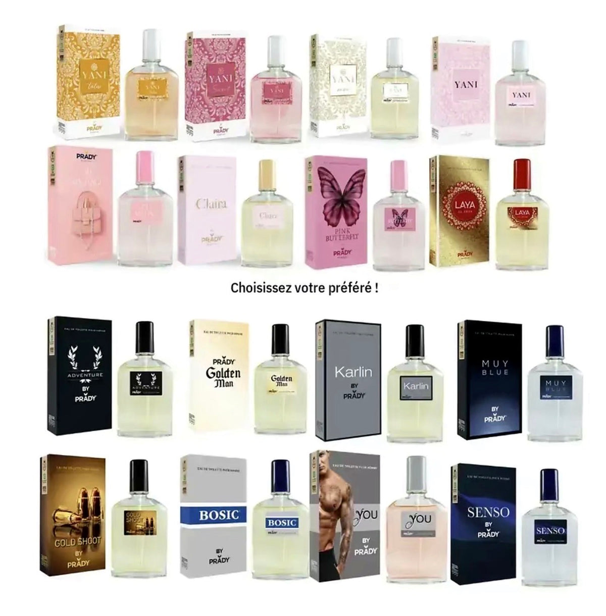 Prady lot de 8 à 100 pièces 75 ml eau de toilette